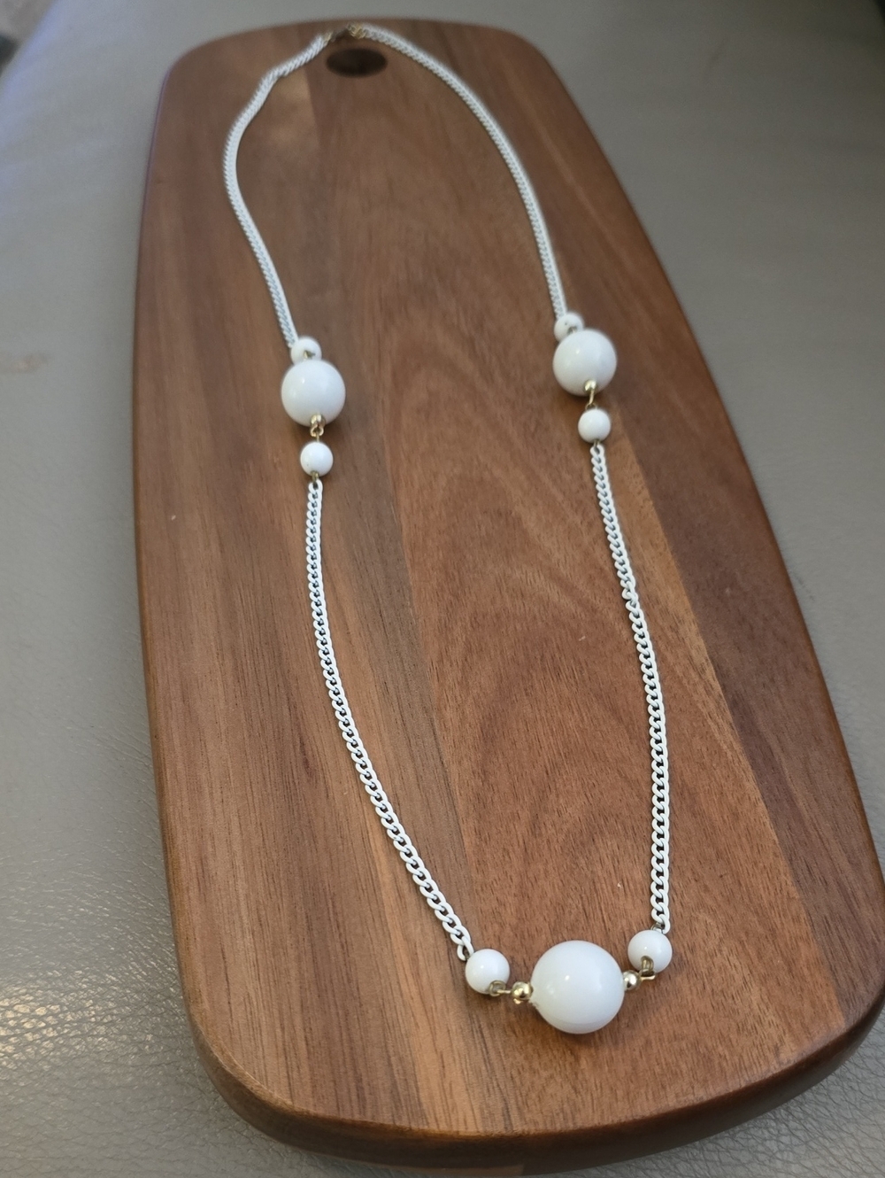White Beaded Long Necklace - Vintage